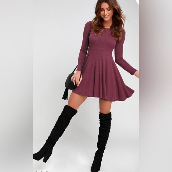 Lulus Fit and Fair Denim Blue Ribbed Knit Long Sleeve Skater Dress XL - Picture 11 of 14